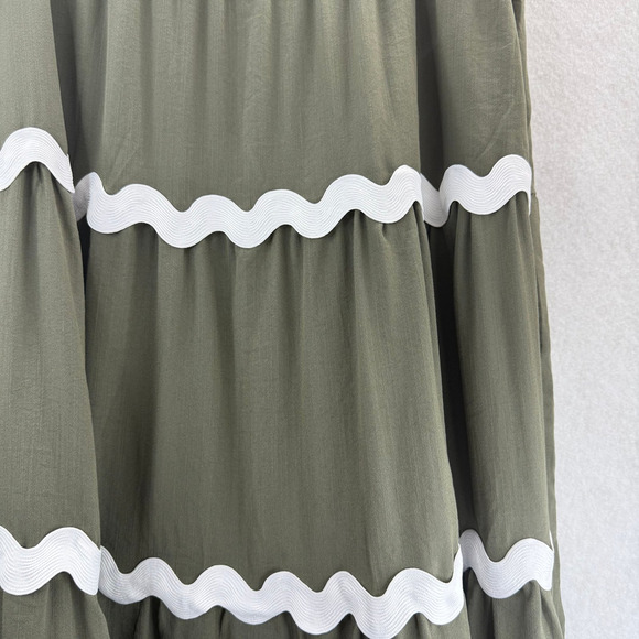 NWT Fashion Green High Waist Ricrac Wavy A Line Skirt XL Tiered Flowy Boho Flowy - Picture 3 of 5